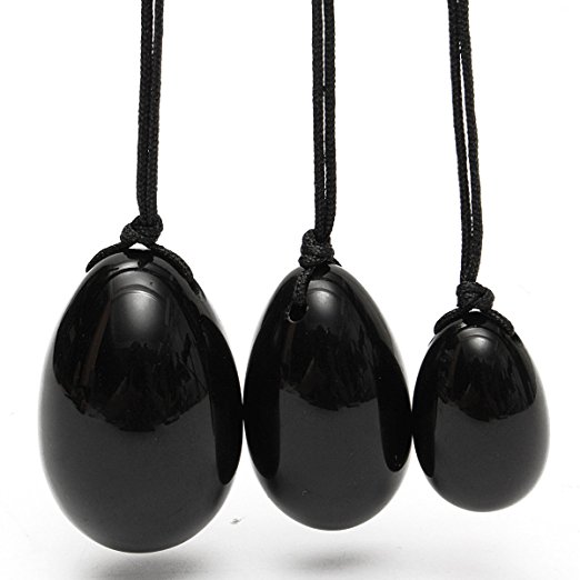 Massage Stone,Charminer Drilled Black Obsidian Body Massage Stone 3Pcs Set Gemstones Exercise Yoni Egg To Muscles Kegel Exercise