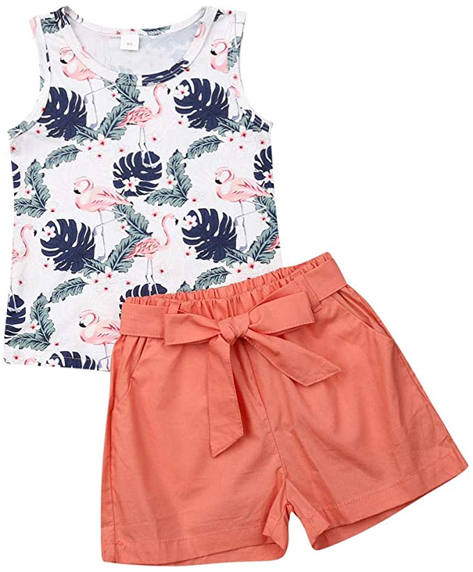 Kids Baby Girls Organic Cotton Floral Sleeveless Shirts Tops   High Waist Shorts Denim Pants Baby Summer Clothes Set