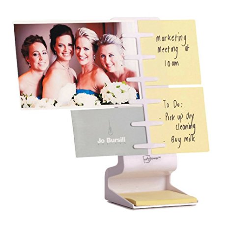 NoteTower Desktop Mini White - Sticky Note Organizer and Paper Holder - Holds and Displays Photos, Sticky Notes and Business Cards   Bonus 50 Sheet 3x3 Sticky Note Pad