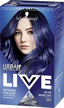 Schwarzkopf Live Intense Colour Hair Dye, Permanent Colour & Built-In Vibrancy Serum – 3x U67 Blue Mercury