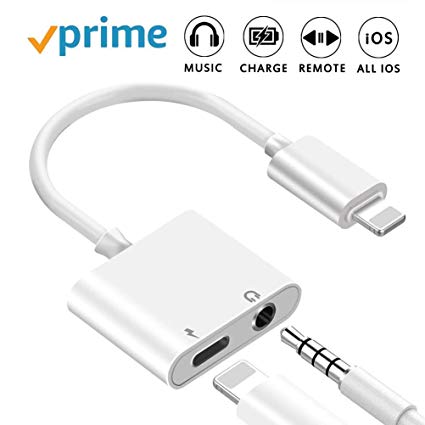 Headphone Adapter Jack Dongle Aux Headset Adaptor Cable to 3.5mm 2 in 1 Splitter for Charging and Audio Car Charger Earphone Convertor for iPhone XS/MAX/XR/X/8/8Plus/7/7Plus Support All iOS