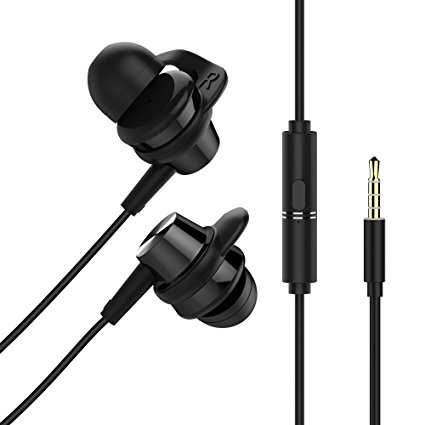 Wotmic Earphones Wired Headphones Earbuds with Microphone Dynamic Crystal Clear Sound Horn-shape Eartips CD Pattern Earbuds for Running In-line Control Black