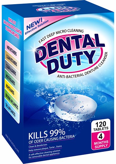 120 Denture Cleanser Tablets -(4 Months Supply)- Removes Stain, Plaque & Bad Breath from False Teeth, Retainer, Mouthguard & Removable Dental Appliances. 100 % Satisfaction Guaranteed!
