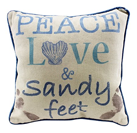 Peace Love and Sandy Feet Natural Decorative Beach 12 Inch Throw Pillow