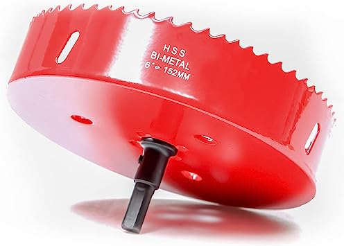 6 Inch Hole Saw for Recessed Lighting, 152mm Bi-Metal Hole Saw for Wood, 32 mm Cutting Depth HSS Hole Cutter for Cutting Plastic, Drywall, Plasterboard and Soft Metal Sheet, Red