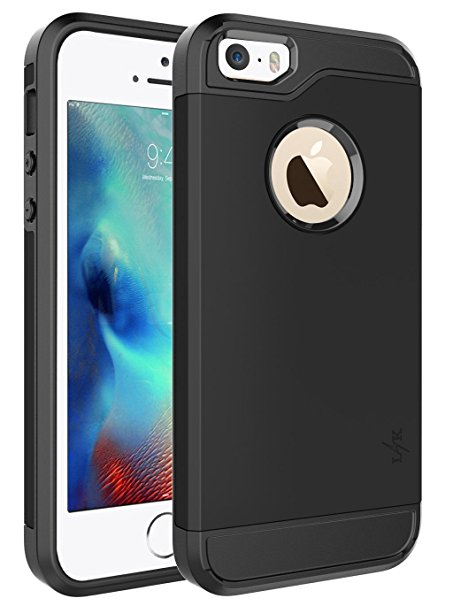 iPhone SE Case, LK [Armor Shield] Shock Absorbent Dual Layer Hard PC Cover   TPU Inner Hybrid Defender Case For Apple iPhone SE / 5S / 5 (Black)