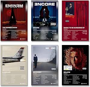 Generic Music Album Cover Rapper Em*nems Posters Set of 6 Canvas Music Wall Art Hanging Picture Print Dorm Room Bedroom Decorative Collectio 12x18inchUnframed, style-5