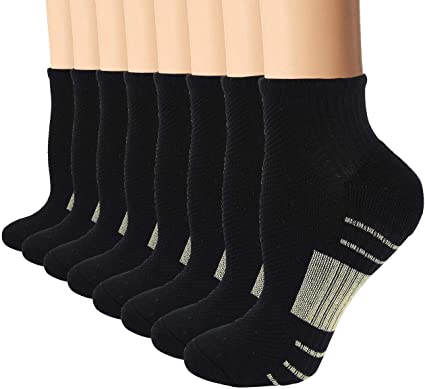 Compression Low Cut Cushion Socks Plantar Fasciitis for Women Men 8 Pack(Copper Black 8 Pairs, L/XL)