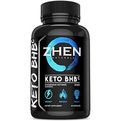 Zhen Naturals Premium Keto BHB Salts 800mg Supplement Supports Energy, Ketosis & Focus - Exogenous Ketones Pills Beta-hydroxybuytyrates Fat Burner -60 Capsules
