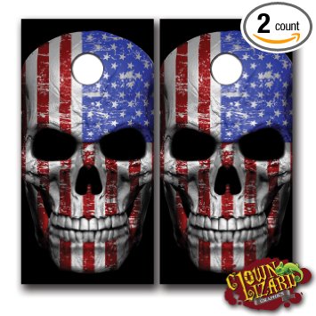 CL0028 Flag Skull USA CORNHOLE LAMINATED DECAL WRAP SET Decals Board Boards Vinyl Sticker Stickers Bean Bag Game Wraps Vinyl Graphic Image Corn Hole