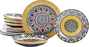 Bico Havana Ceramic 12 pcs Dinnerware Set, Service for 4, Inclusive of 11 inch Dinner Plates, 8.75 inch Salad Plates and 35oz Dinner Bowls, for Party, Microwave & Dishwasher Safe