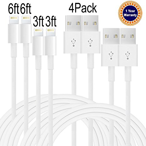 Jricoo 2 pcs 3ft 2 pcs 6ft Lightning Cable Popular Nylon Braided Charging Cable for iphone 7,7plus, iphone 6s, SE, 6s plus, 6plus, 6,5s 5c 5,iPad Mini, Air,iPad5,iPod(white)