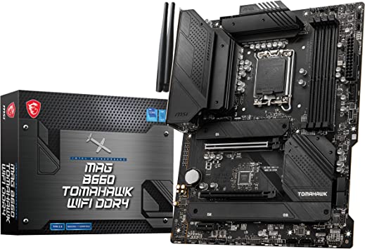 MSI MAG B660 TOMAHAWK WIFI DDR4 Motherboard, ATX - Supports Intel 12th Gen Core Processors, LGA 1700 - DDR4 Memory Boost 4800 MHz/OC, PCIe 4.0 & 3.0 x16 Slots, 3 x M.2 Gen4 Slots, Wi-Fi 6