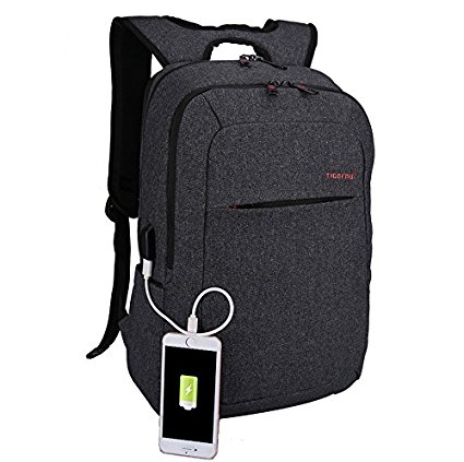 Kopack Laptop Backpack with USB port charger Slim Business Computer Backpack Anti-Theft Water Resistant Travel Laptop Bag Lightweight 15 15.6 inch Gray Black