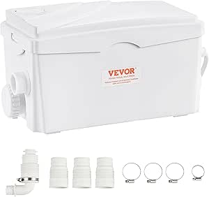 VEVOR Macerator Pump, 350W, 6000 L/h Flow, 23 ft/7 m Head, Macerator Sewerage Sump Pump with 3 Water Inlets for Basement, Kitchen, Sink, Shower, Bathtub, Laundry Waste Water Disposal Upflush Machine