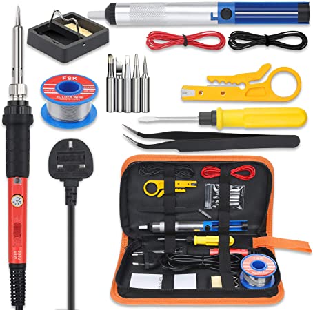 Vastar Soldering Iron Kit,60W Adjustable Temperature Soldering-Iron Gun Kit，5PCS Iron Head with Desoldering Pump,Tweezers, Wire Cutter,Solder Iron Gun Welding Set with PU Storage Bag