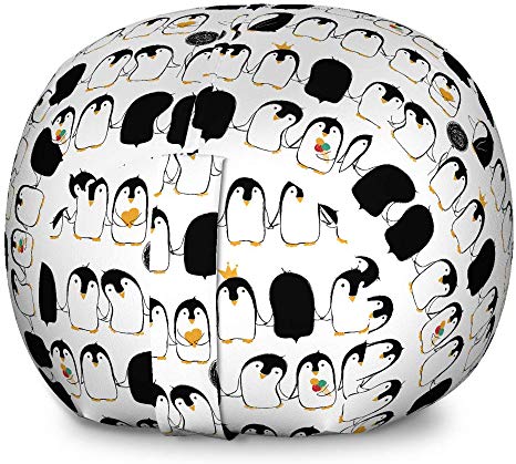 Ambesonne Penguins Storage Toy Bag Chair, Nursery Themed Cartoon Arctic Animals Holding Hands, Stuffed Animal Organizer Washable Bag for Kids, Large Size, Grey Charcoal