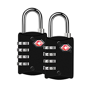 TSA Approved Luggage Locks - 4 Digit Combination Padlock for Travel Luggage Baggage Gym Backpack Locker Suitcase (Black 2 Pack)