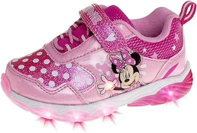 Disney Girls' innie Mouse Shoes - Minnie Mouse Slip-On Laceless Light-Up Sneakers (Toddler/Little Kid)