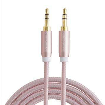 CableCreation 6-Feet 3.5mm Braided audio cable, Male to Male Stereo Aux Cable with Premium Metal, for Smartphones, Tablets and MP3 Player, Rose Gold Color