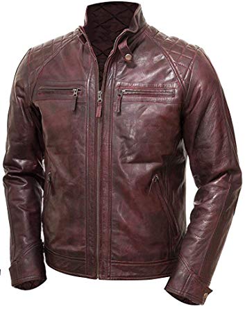 Abbraci Men's MotoBiker Vintage Shade Cafe Racer Quilted Motorcycle Padded Shoulder Wax Real Lambskin Leather Jacket