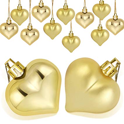 Boao 24 Pieces Heart Shaped Ornaments Valentine's Day Heart Ornament for Valentine's Day Decoration, 2 Styles (Gold)