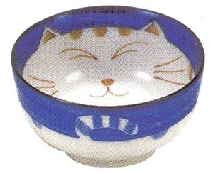 JapanBargain Japanese Smiling Blue Cat Porcelain Soup Bowl