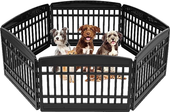 IRIS USA 24" Exercise 6-Panel Pet Playpen, Dog Playpen, Puppy Playpen, for Puppies and Small Dogs, Keep Pets Secure, Easy Assemble, Fold It Down, Easy Storing, Customizable, Black