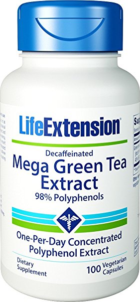 Life Extension Mega Green Tea Extract 98 Polyphenols, 100 veg caps -Decaf (100x3)