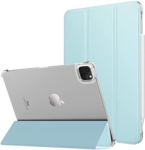 MoKo Case Fit New iPad Pro 11 Inch Case 2021 (3rd Gen), [Support Apple Pencil Charging] Slim Trifold Hard Back Shell Protective Smart Cover Fit iPad Pro 11" 2021/2020, with Auto Wake/Sleep, Sky Blue