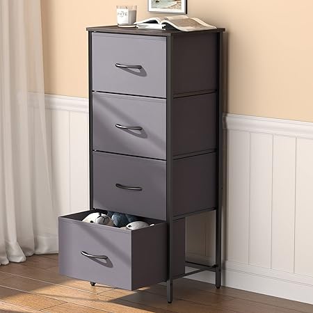 Lifewit Tall Dresser with 4 Removable Fabric Drawers, Storage Tower, Dresser for Bedroom Closet Bedside Nursery Laundry Living Room, Sturdy Steel Frame&Wood Tope, Dark Grey