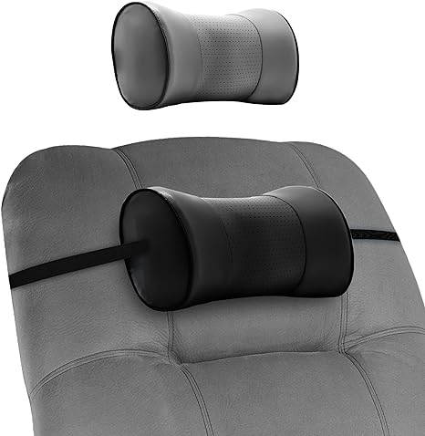 Neck Pillow Headrest Support Cushion - Clinical Grade Memory Foam for Chairs, Recliners, Driving Bucket Seats (Leather Cover Black)