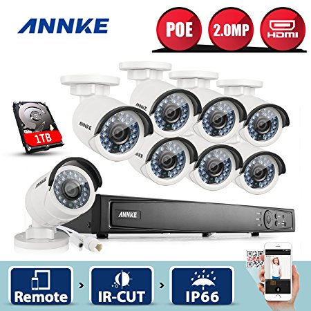 [Pro 48 Vole Power] Annke 8CH 1080P POE Security Camera System with 8x 2.0 Mega-Pixels Day/Night Vision CCTV Cameras,Professional 1080P POE Surveillance System with 1920*1080 High Resolution