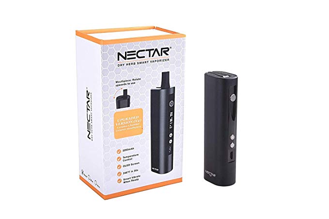 NECTAR V2 | Dry Herb Smart Vaporizer - Rechargeable Super Portable (&lt;11cm) Premium Vape - 30s Heat up time | 2200mAh (Black V2)