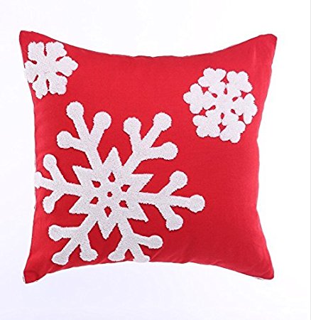 Howarmer 18x18 Christmas Decoration Red Throw Pillow Cover Embroidered Throw Pillows for Teen Christmas Snow