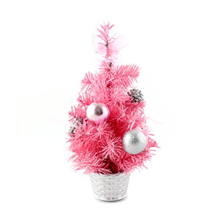 12inch Mini Desk Top Table Top Decorated Christmas Tree with Bows & Baubles Ornaments Decorations, Pink