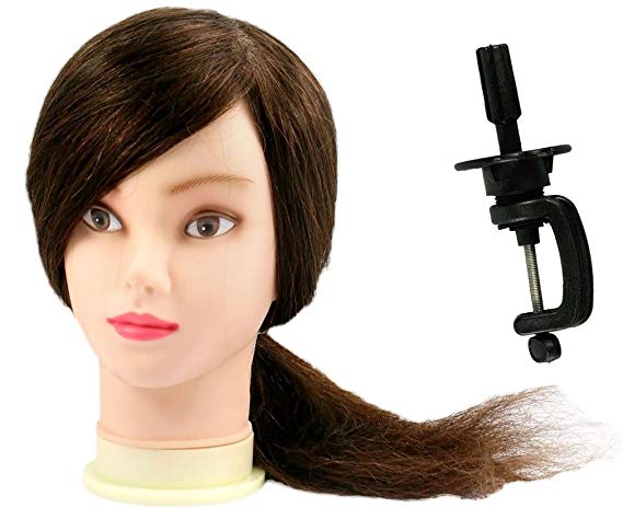 Micro Trader Hairdressing 18" 100% Real Human Hair Training Head With Clamp Stand - 25 X 19 X 15 cm - Brown