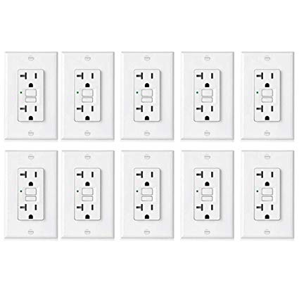 [10 Pack] BESTTEN 20-Amp GFCI Outlets, Slim GFI Receptacles with LED Indicator, Self-Test Ground Fault Circuit Interrupters, Decor Wall Plates Included, UL Listed, White