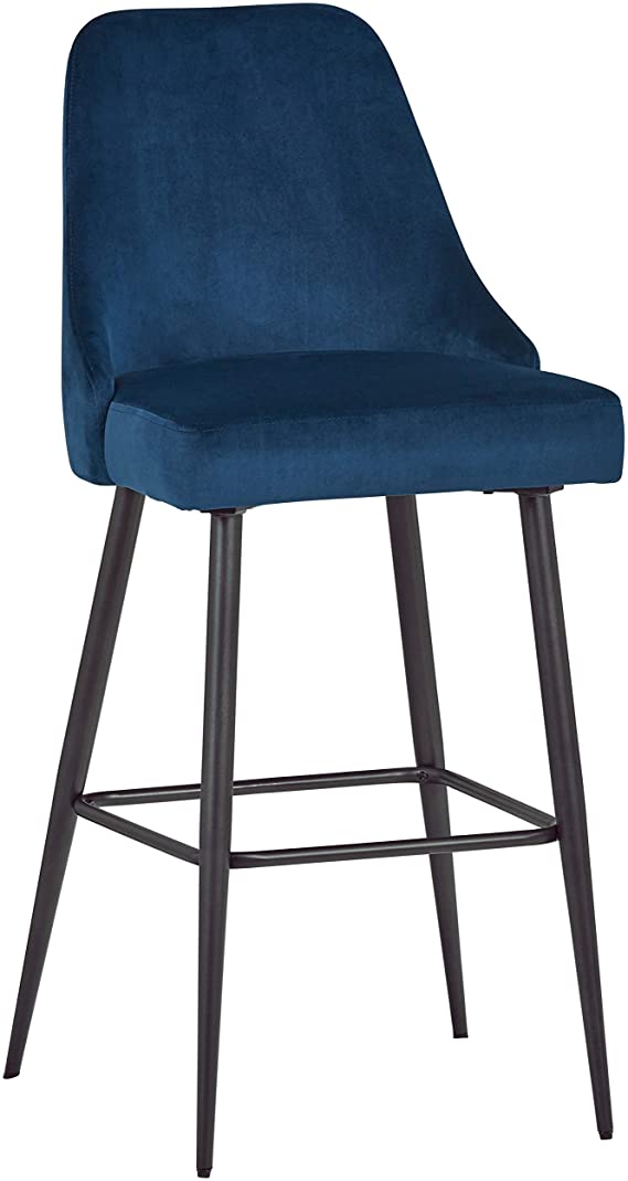 Amazon Brand – Rivet Modern High-Back Barstool, Set of 2, 43.5"H, Blue