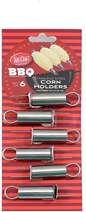 Tablecraft Stainless Steel Corn Holders, 3.5" x 1" x 0.75", (Set of 6) (BBQ6C), Silver