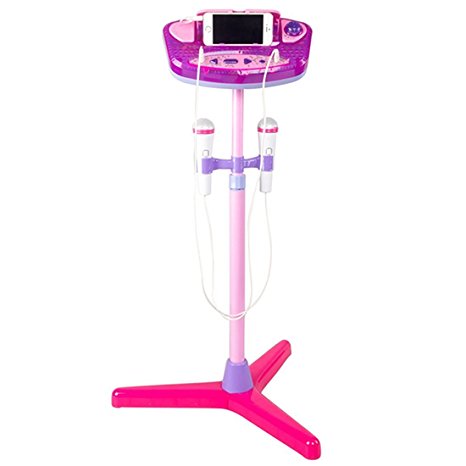 Kids Karaoke Machine, YIFAN Stand Up Microphone Toy Play Set with 2 Microphones - Pink
