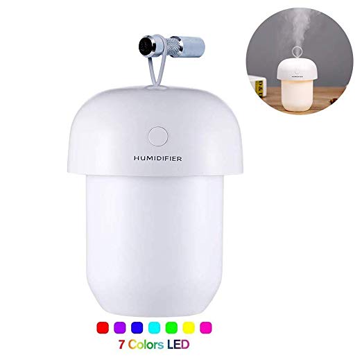 USB Cool Mist Mini Desk Humidifier, Yatuela 300ml Portable Small Air Diffuser with 7 Color Changing, Auto Shut-Off Personal Quiet Desktop Moisture Sprayer Night Light for Bedroom Car and Home Yoga Spa