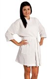 Womens Knee Length Waffle Weave Kimono Bath Robe White One Size