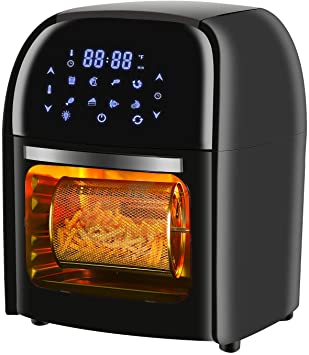 R.W.FLAME Air Fryer 10.5QT with Rotisserie, Hydrator,8-in-1 Presets，LED Digital Display, Time& Temperature Control, ETL GS CE CB Certificated, Black,1700W