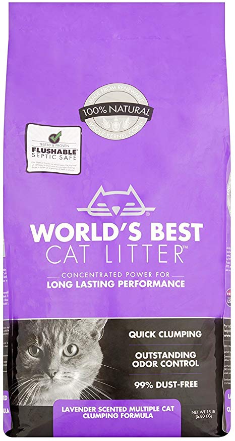 World's Best Cat Litter Lavender Scented Multiple Cat Clumping Formula, 15 lb (1)