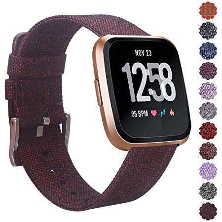 CAVN Woven Bands Compatible with Fitbit Versa / Versa 2 / Versa Lite Edition for Women Men Replacement Fabric Quick Release Watch Woven Band for Versa Smartwatch with Classic Square Stainless Steel Buckle