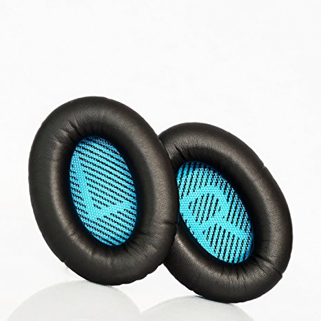 Replacement ear cushions for Bose Quiet Comfort 25 (QC25) headphones. Complete with blue/black scrims with ‘L and R’ lettering (Black)