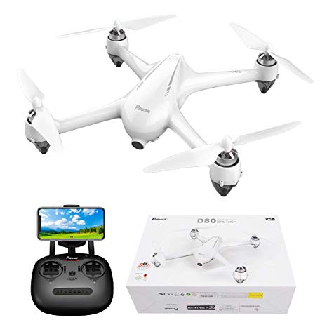 GPS FPV RC Drone, Potensic D80 with 1080P Camera Live Video and GPS Return Home, Strong Brushless Motors, 25 mph High Speed 5.0GHz Wi-Fi Gyro Quadcopter, White(No Silver Aluminum Case)