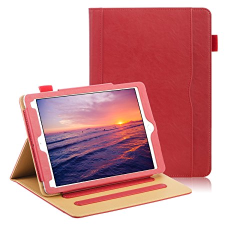 zFocus Apple iPad Case 9.7 Inch 2017 2018/ iPad Pro 9.7 / iPad Air 1 2 Leather Cover Case,[Corner Protection] [Auto Wake/ Sleep] Multi-Angle Viewing Folio Stand Cover With Pocket - Red
