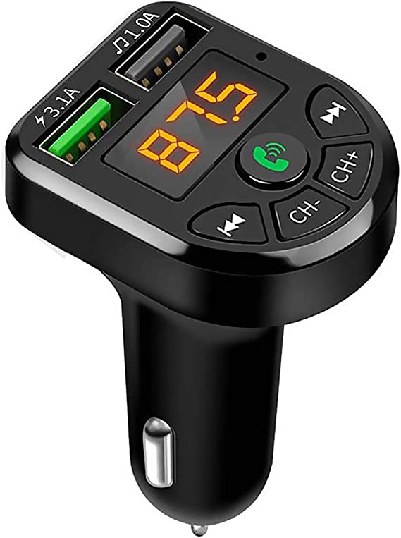 Bluetooth FM Transmitter, Car Radio Audio Adapter Bluetooth MP3 Player Handsfree Calling, Dual USB Port 5V - 3.1A Fast Car Charger for Music/TF Card/U Disk Playback MP3（Black）